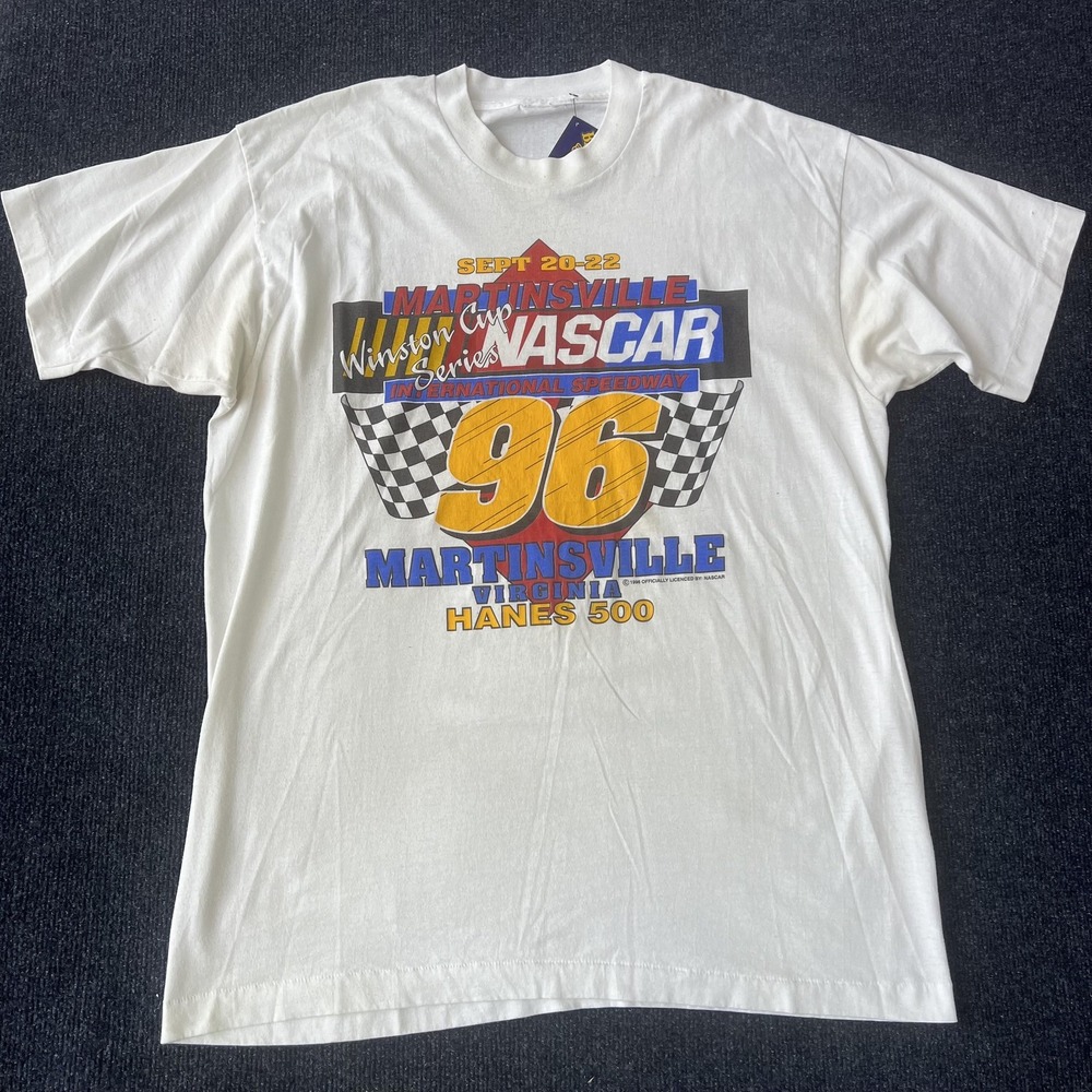 Vintage NASCAR Martinsville Shirt Mens XL White Winston Cup Hanes 500 Racing 90s
